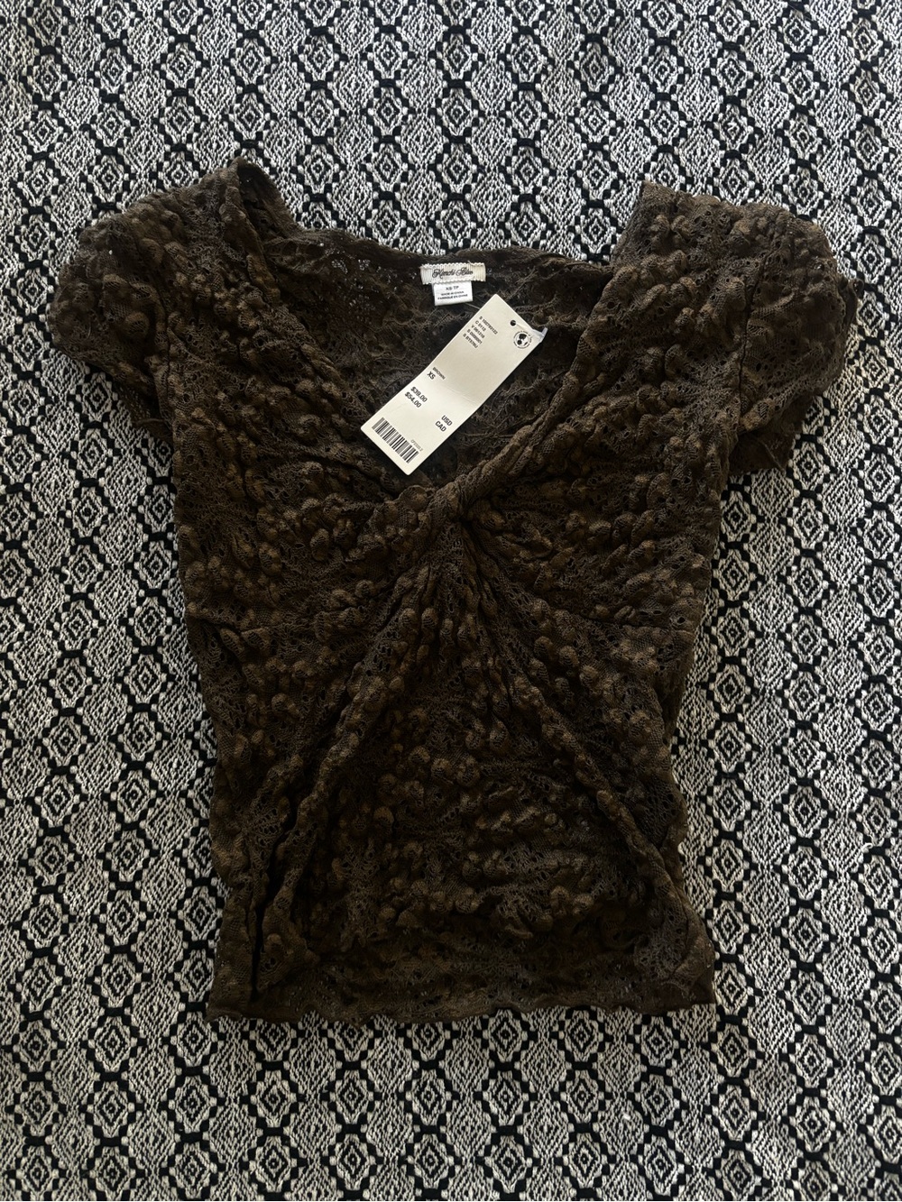 Urban Outfitters Brown Lace Twist-Front Blouse Brand New